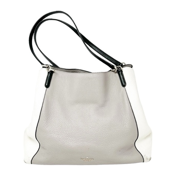 Kate Spade Off White, Black & Grey, Pebbled Leather Satchel Double Handle - Picture 2 of 15